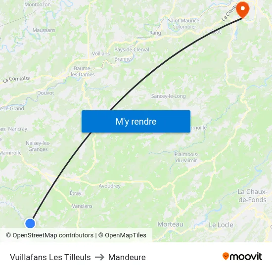 Vuillafans Les Tilleuls to Mandeure map