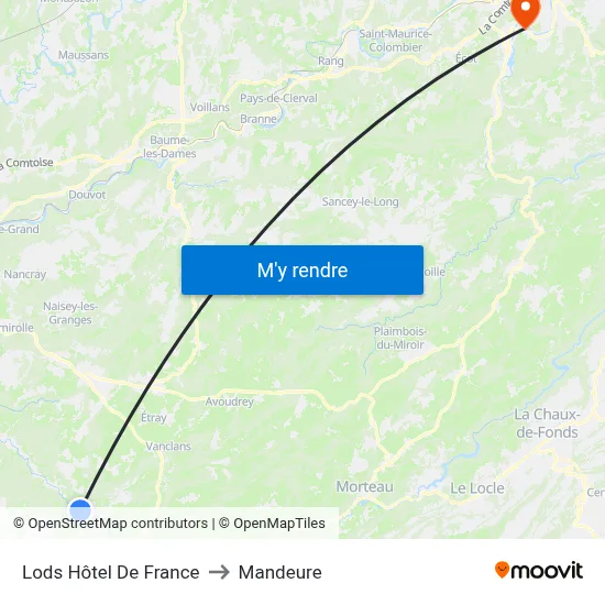 Lods Hôtel De France to Mandeure map