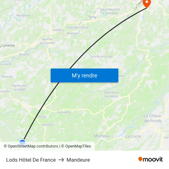Lods Hôtel De France to Mandeure map