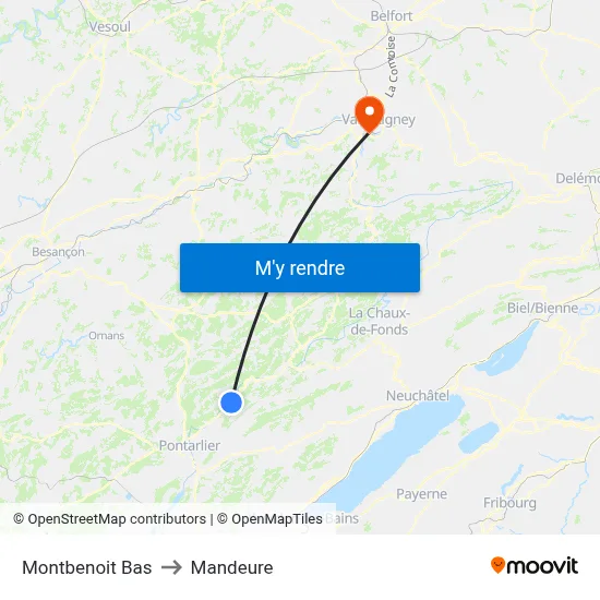 Montbenoit Bas to Mandeure map