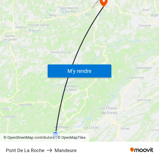 Pont De La Roche to Mandeure map