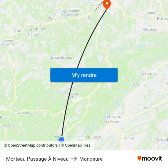 Morteau Passage À Niveau to Mandeure map