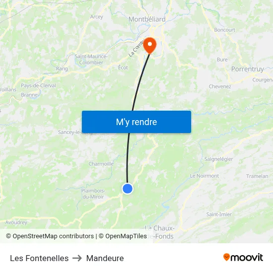 Les Fontenelles to Mandeure map