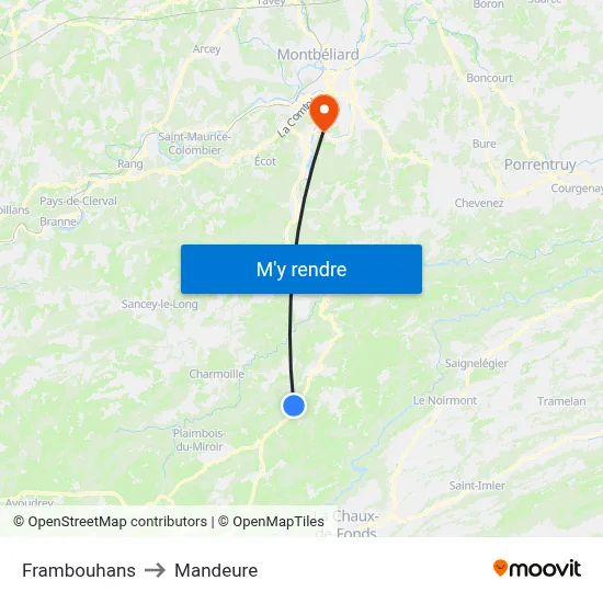 Frambouhans to Mandeure map