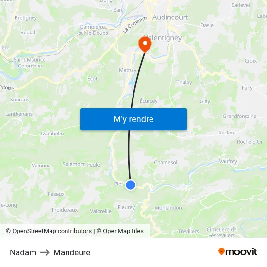 Nadam to Mandeure map
