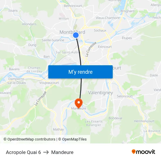 Acropole Quai 6 to Mandeure map