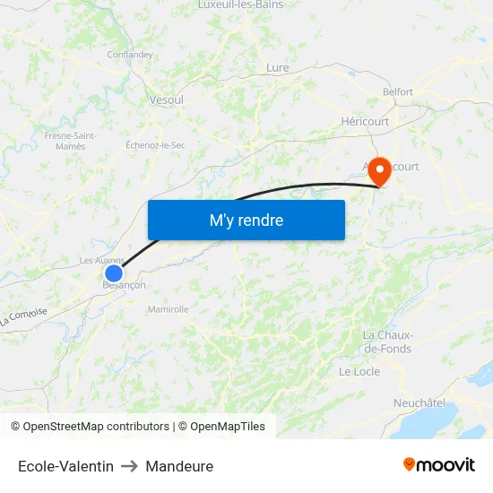 Ecole-Valentin to Mandeure map