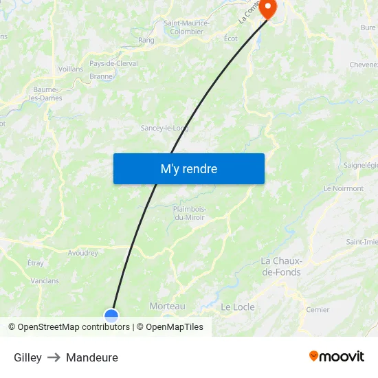 Gilley to Mandeure map