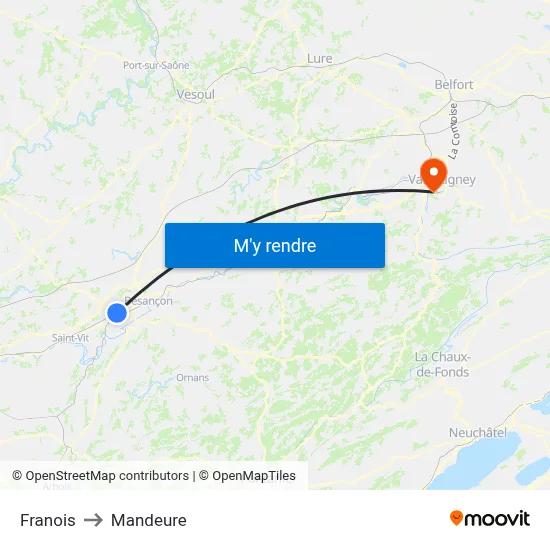 Franois to Mandeure map