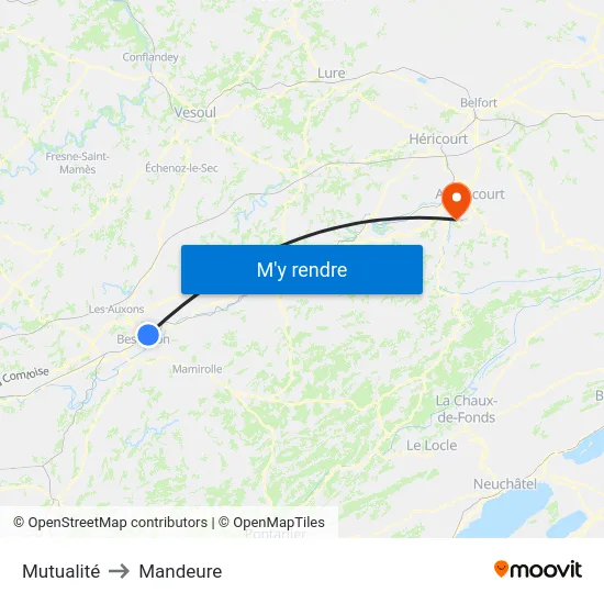 Mutualité to Mandeure map