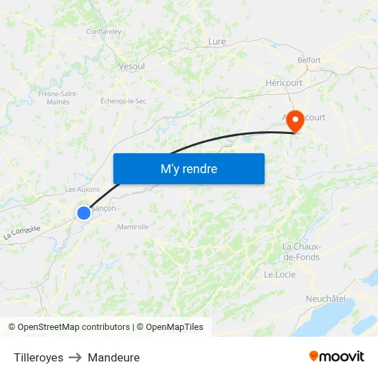 Tilleroyes to Mandeure map