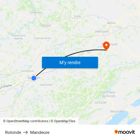 Rotonde to Mandeure map