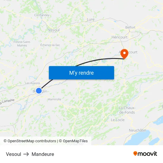 Vesoul to Mandeure map