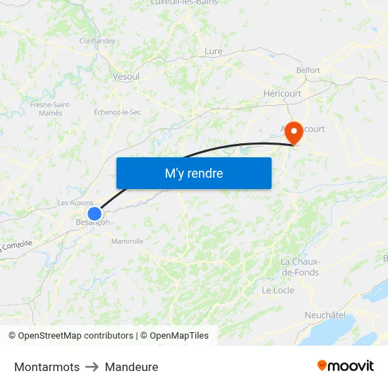 Montarmots to Mandeure map