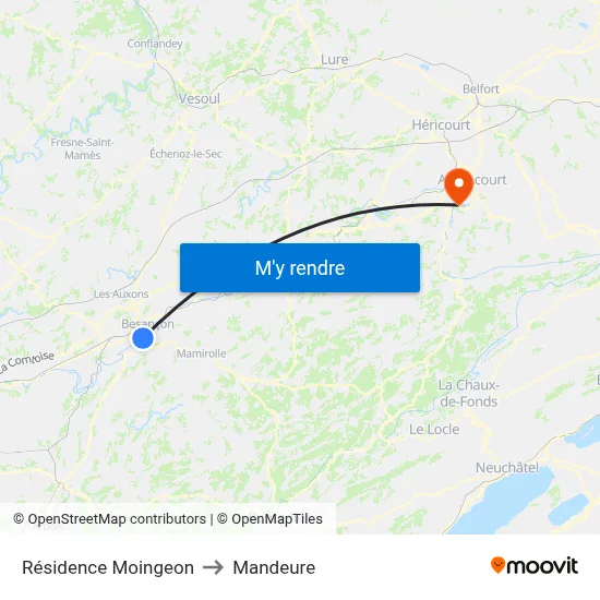 Résidence Moingeon to Mandeure map