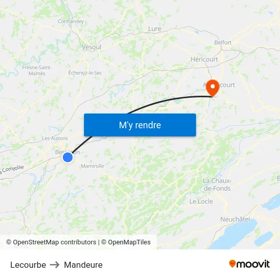 Lecourbe to Mandeure map