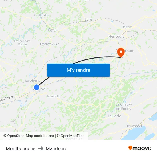 Montboucons to Mandeure map