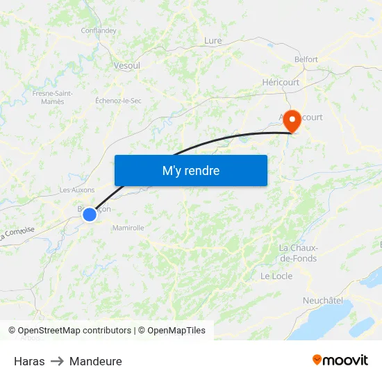 Haras to Mandeure map