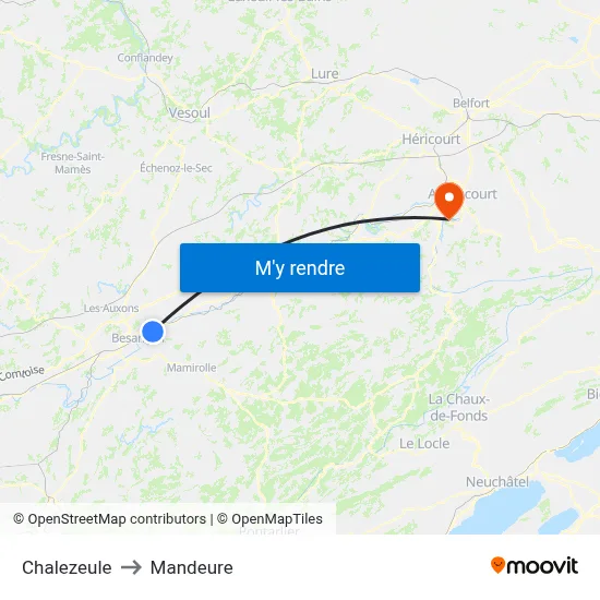 Chalezeule to Mandeure map