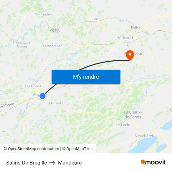 Salins De Bregille to Mandeure map