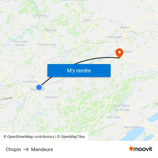 Chopin to Mandeure map