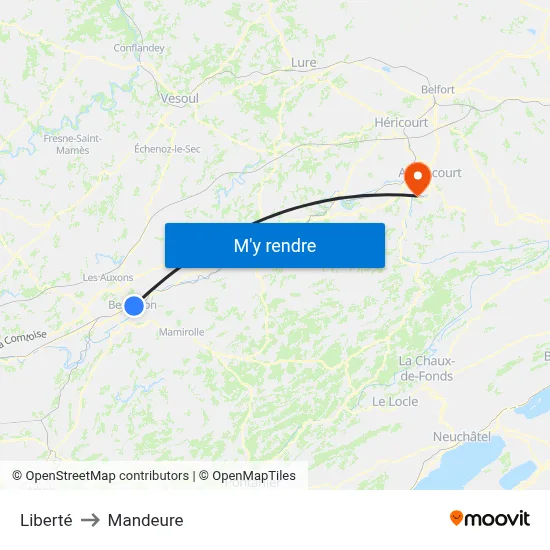 Liberté to Mandeure map