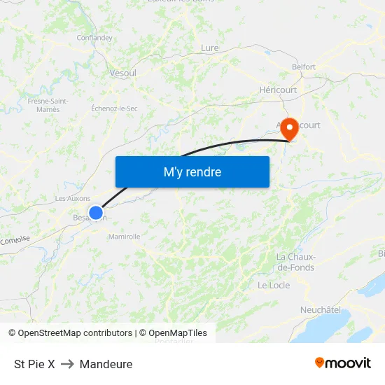 St Pie X to Mandeure map