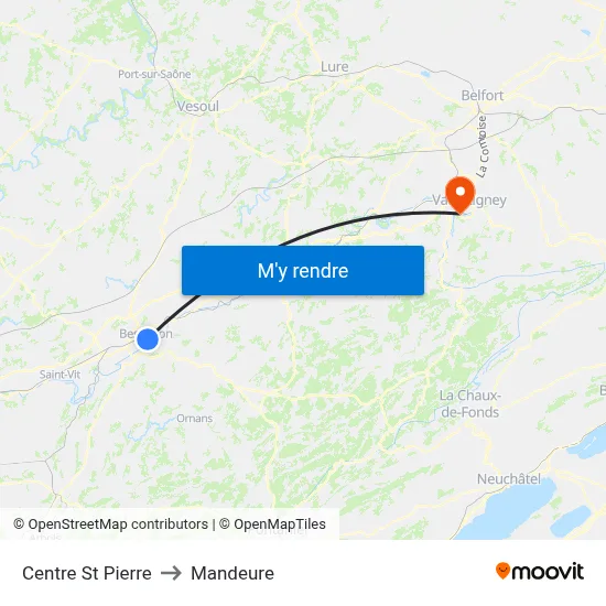 Centre St Pierre to Mandeure map