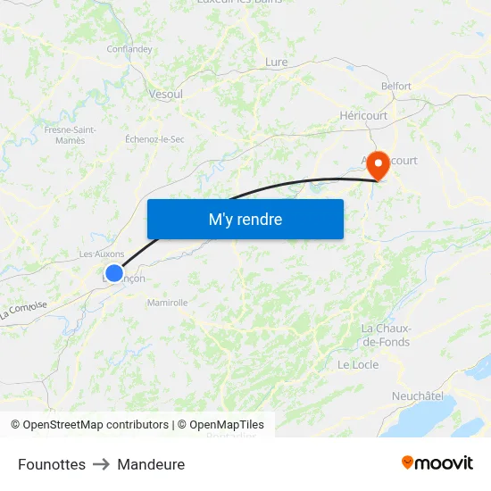 Founottes to Mandeure map