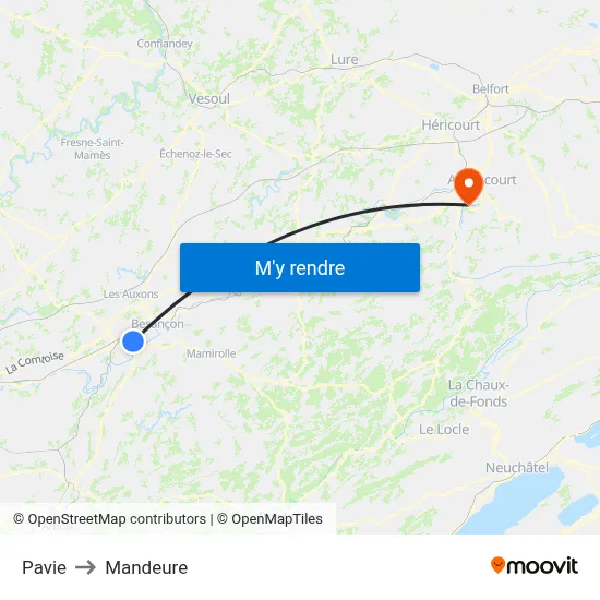 Pavie to Mandeure map