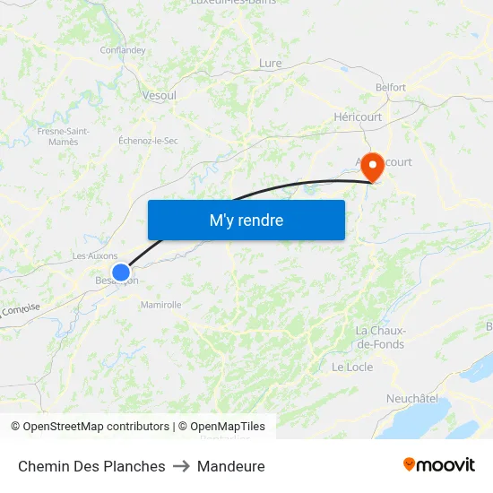 Chemin Des Planches to Mandeure map