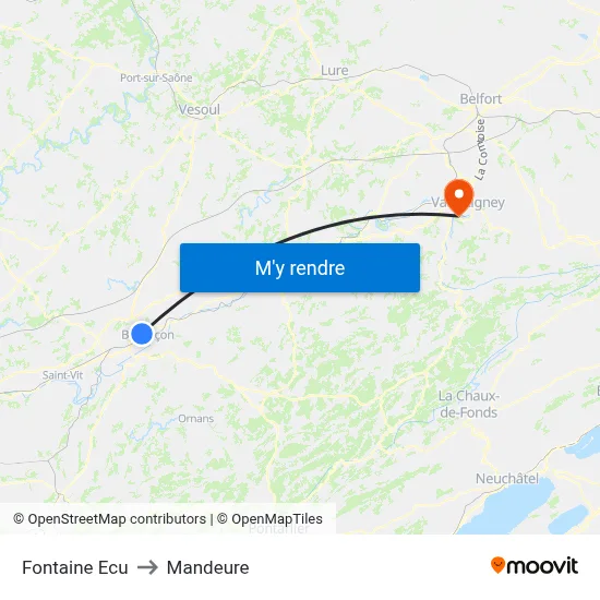 Fontaine Ecu to Mandeure map