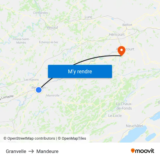 Granvelle to Mandeure map