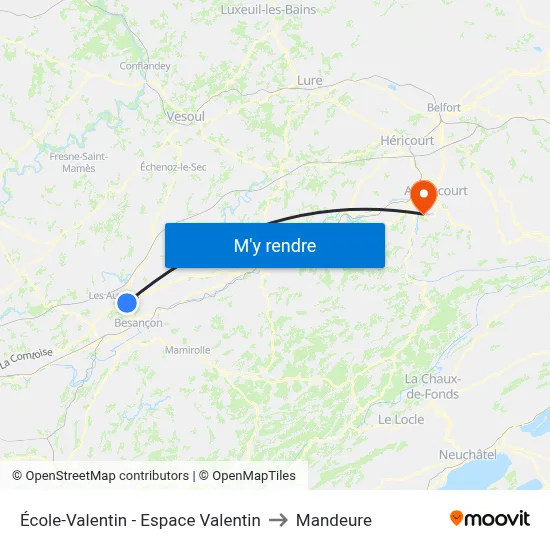 École-Valentin - Espace Valentin to Mandeure map