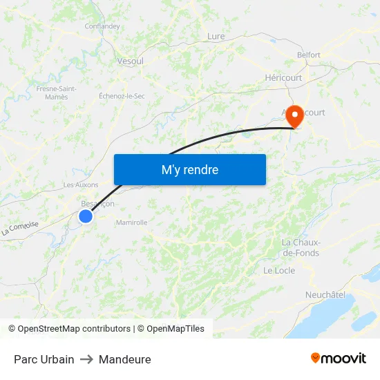Parc Urbain to Mandeure map