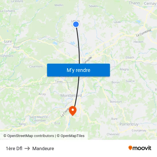 1ère Dfl to Mandeure map