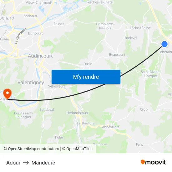 Adour to Mandeure map