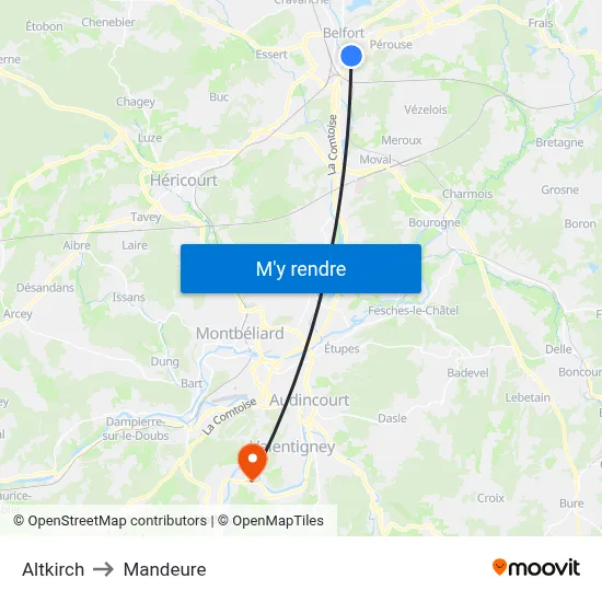 Altkirch to Mandeure map