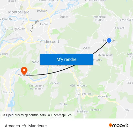 Arcades to Mandeure map