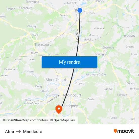 Atria to Mandeure map