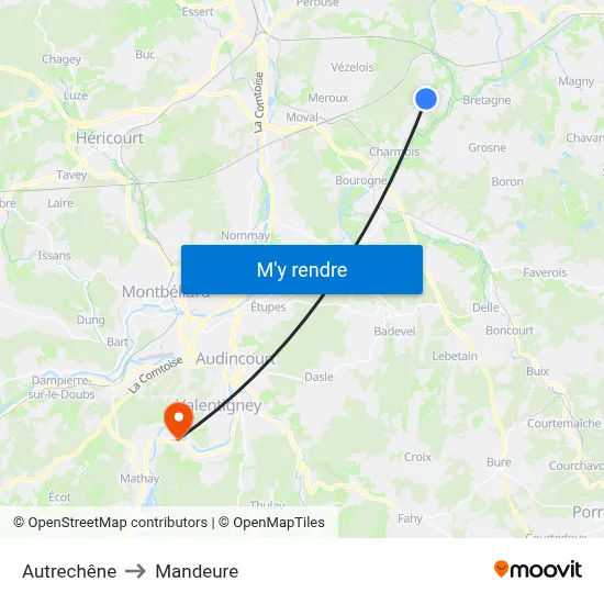 Autrechêne to Mandeure map