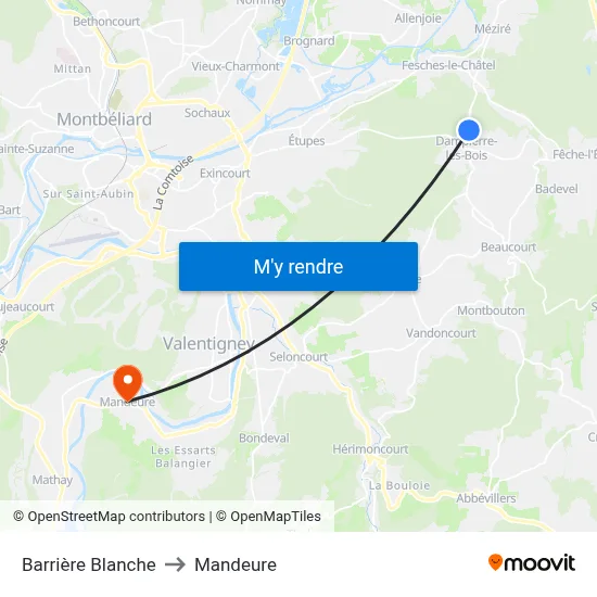 Barrière Blanche to Mandeure map