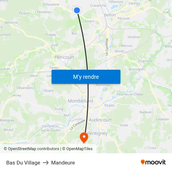 Bas Du Village to Mandeure map