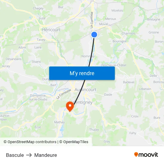 Bascule to Mandeure map