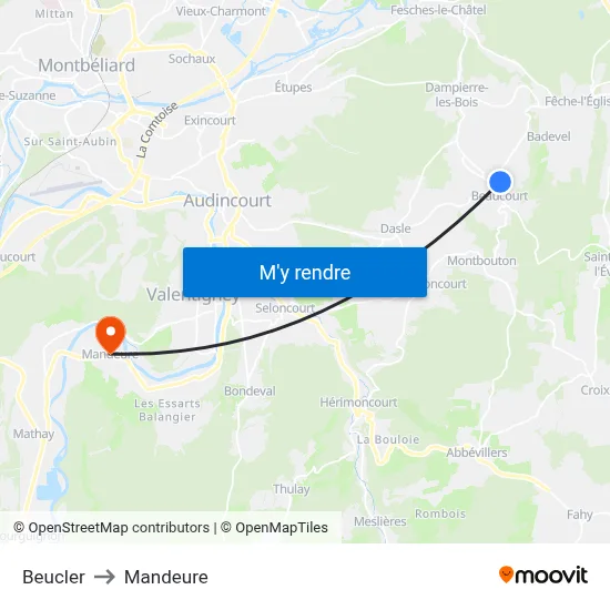 Beucler to Mandeure map
