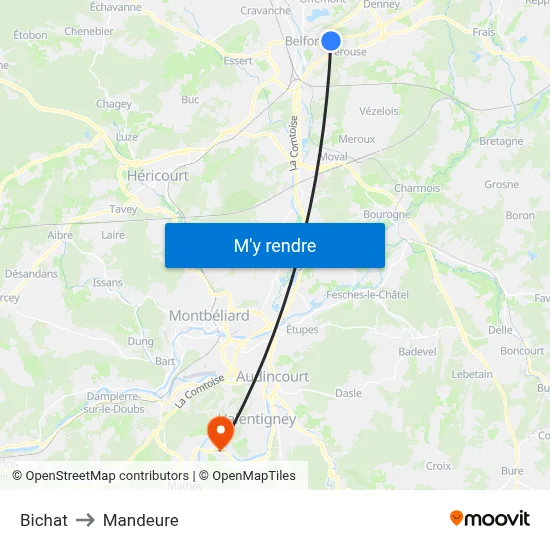 Bichat to Mandeure map