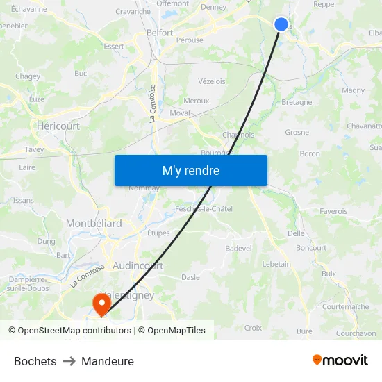 Bochets to Mandeure map