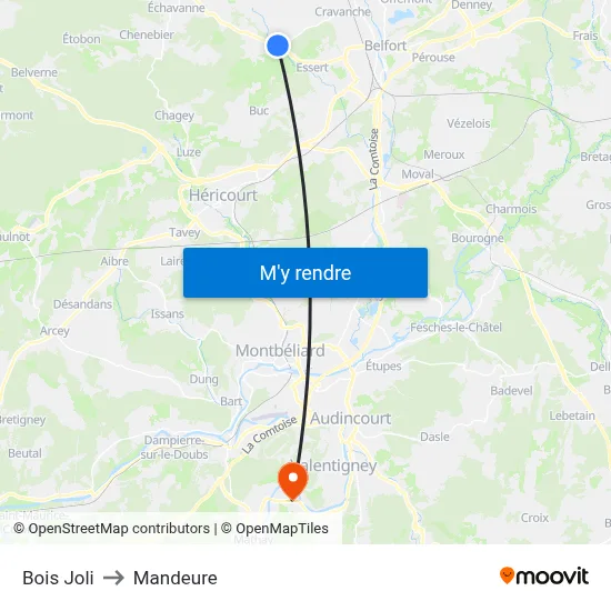 Bois Joli to Mandeure map