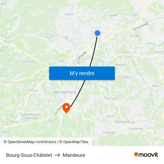 Bourg-Sous-Châtelet to Mandeure map