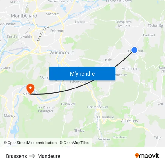 Brassens to Mandeure map